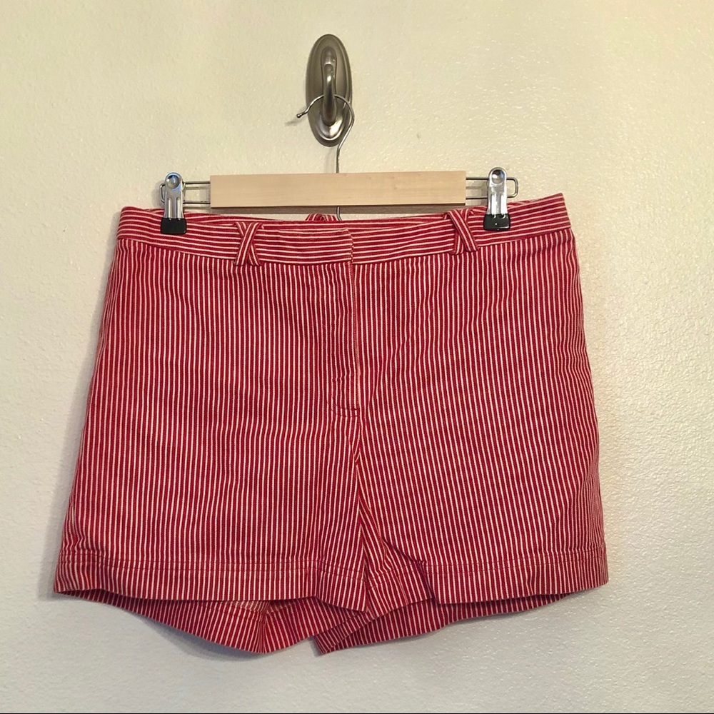 LOFT | Red & White Railroad Stripe Shorts 8